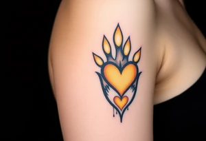 A lion paw with golden highlights and the heart tattoo idea