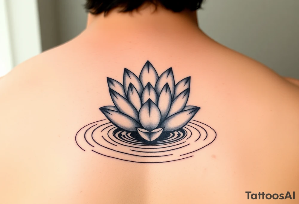 serene lotus flower emerging from sacred waters with ripples tattoo idea
