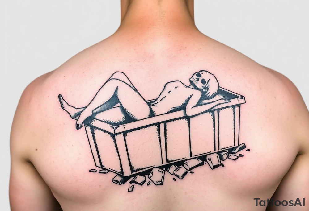 Dead woman in a dumpster slumped over all dead and what not tattoo idea