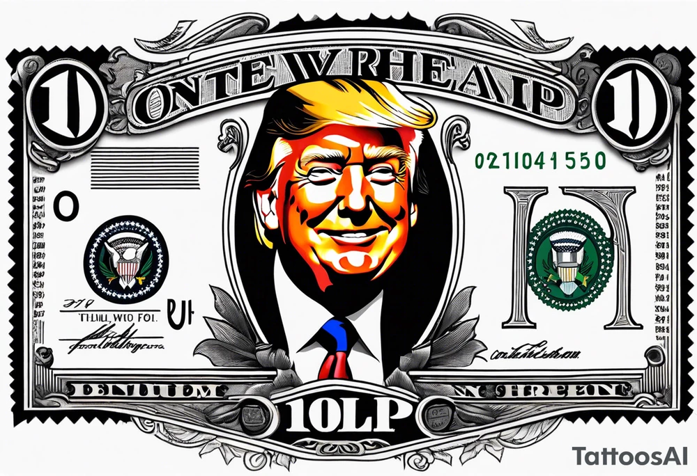 One American bill with President Trump smiling in the middle of the screen. tattoo idea