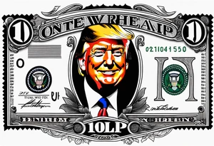 One American bill with President Trump smiling in the middle of the screen. tattoo idea