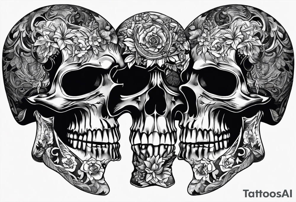 Two 1911 facing away from each other that together create a terrifying skull. tattoo idea