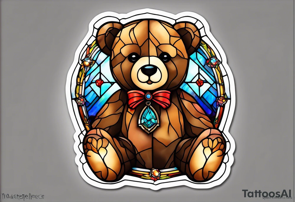 Cute teddy bear stained glass tattoo idea
