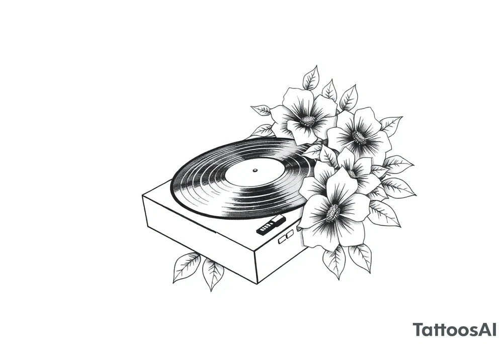 vinyl record player with flowers tattoo idea