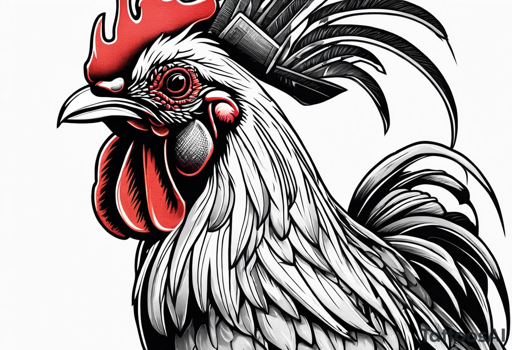 rooster holding a machine gun tattoo idea