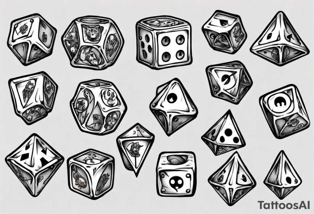 Dice with cat inside tattoo idea