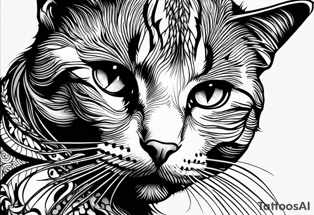 Black and white cat tattoo idea