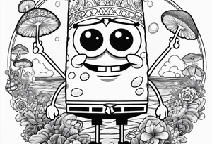spongebob taking psychedelic mushrooms in bikini bottom tattoo idea