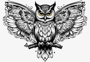 Owl with butterfly body tattoo idea