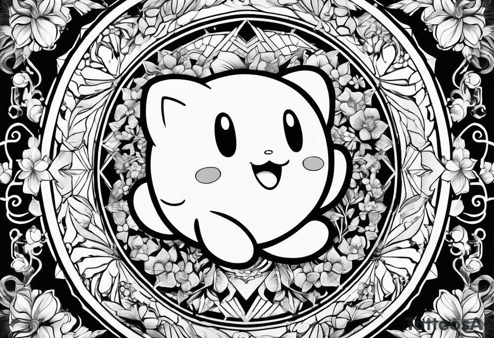 kirby smiling inside a long shinning crystal tattoo idea