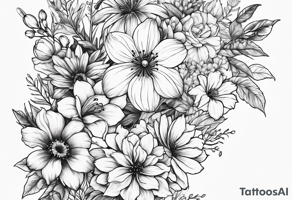 March, April June November December birth flowers tattoo idea