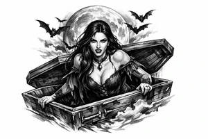 female vampire,bats,full moon,a coffin. tattoo idea