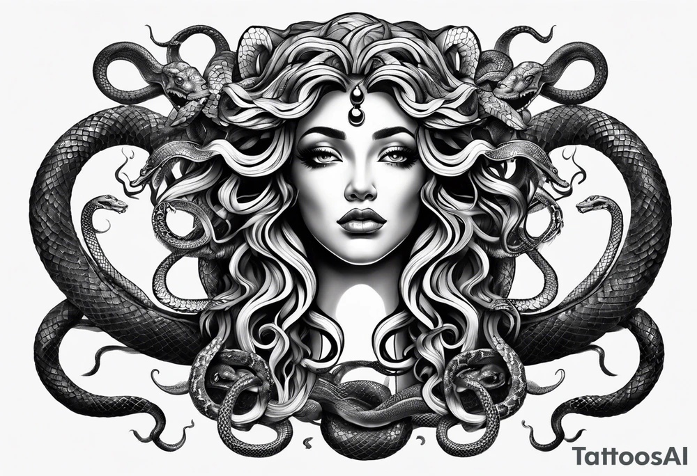 beautiful but mysterious medusa with the snakes clearly showing zoomed out tattoo idea