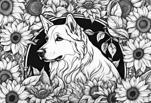 I want to include a dog paw, the Murphy family crest and sunflowers in a back tattoo tattoo idea