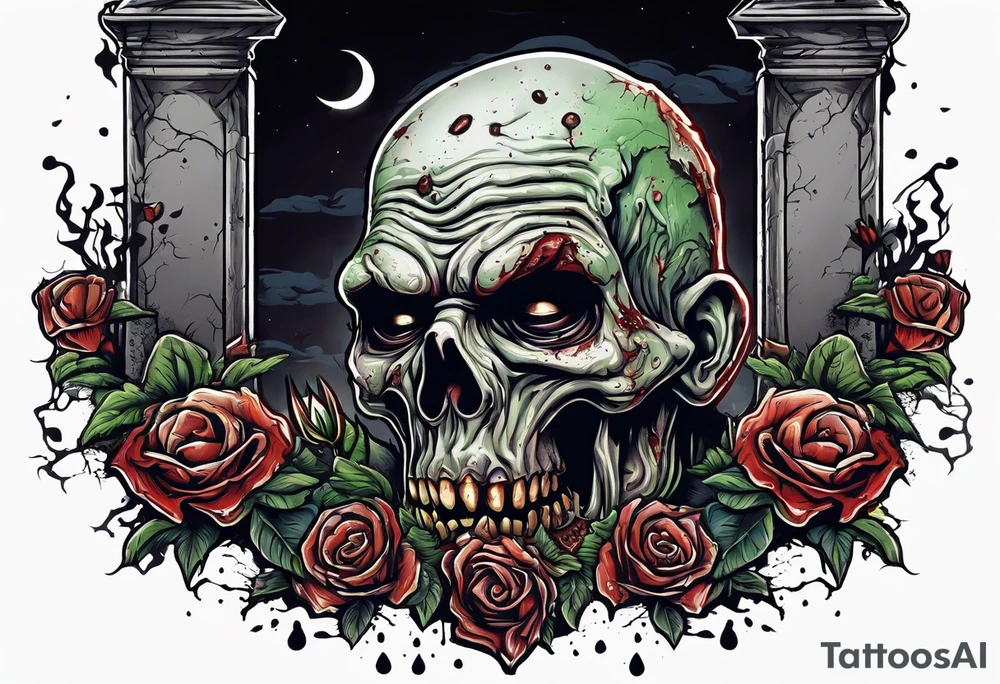 Zombie crawling out of grave. 
MIW Reincarnate written on gravestone tattoo idea