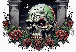 Zombie crawling out of grave. 
MIW Reincarnate written on gravestone tattoo idea