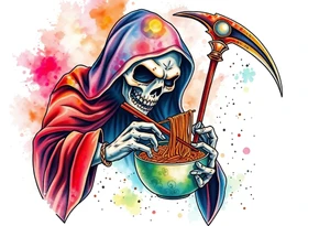 Grim reaper making ramen with the souls of the dead tattoo idea