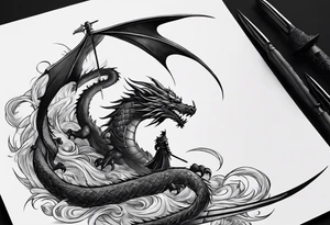 show me a tattoo design on back 
 where there is a sword and a dragon wrapped around it tattoo idea