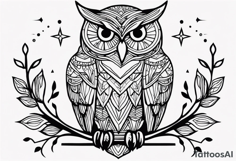 Simple black work owl tattoo idea
