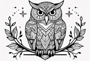 Simple black work owl tattoo idea