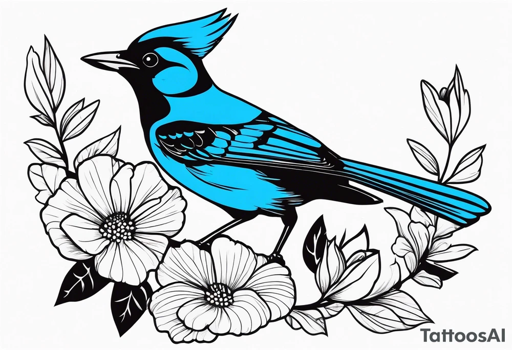 Steller’s Jay bird with flower tattoo idea