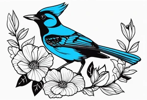 Steller’s Jay bird with flower tattoo idea