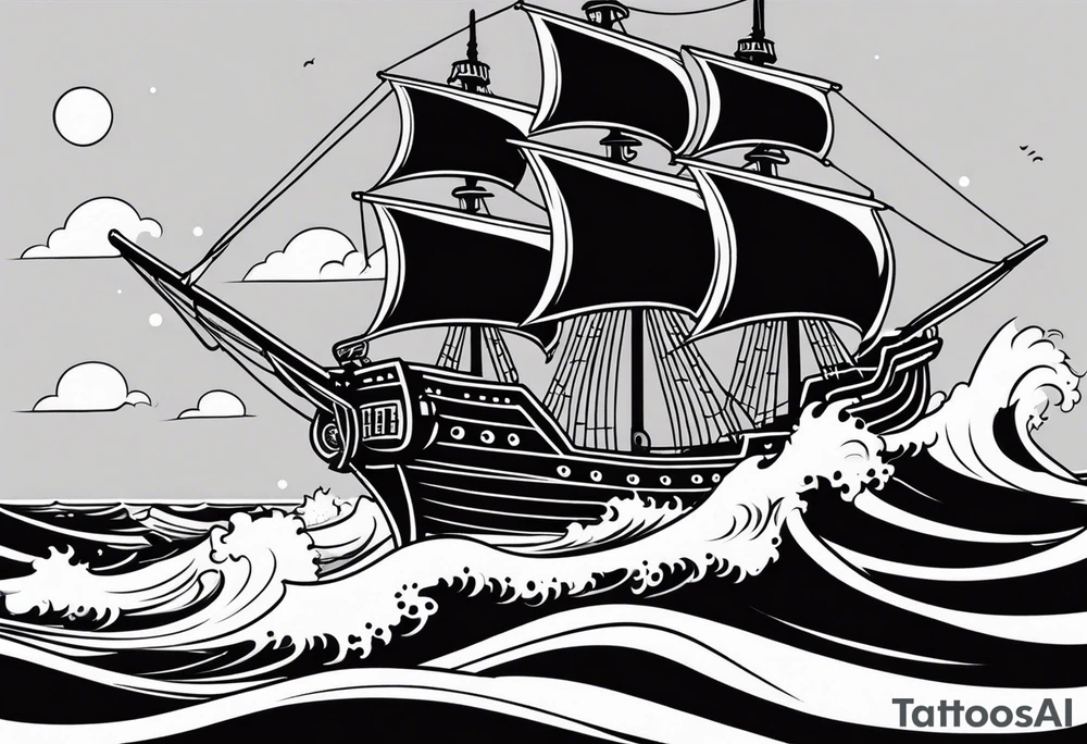Black pearl pirate ship with waves tattoo idea