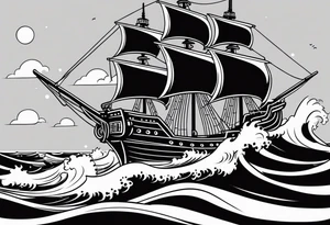 Black pearl pirate ship with waves tattoo idea