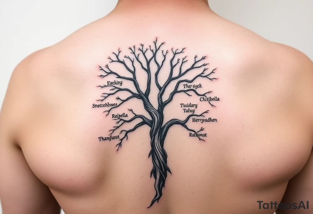 Family tree of 8 with names for woman tattoo idea
