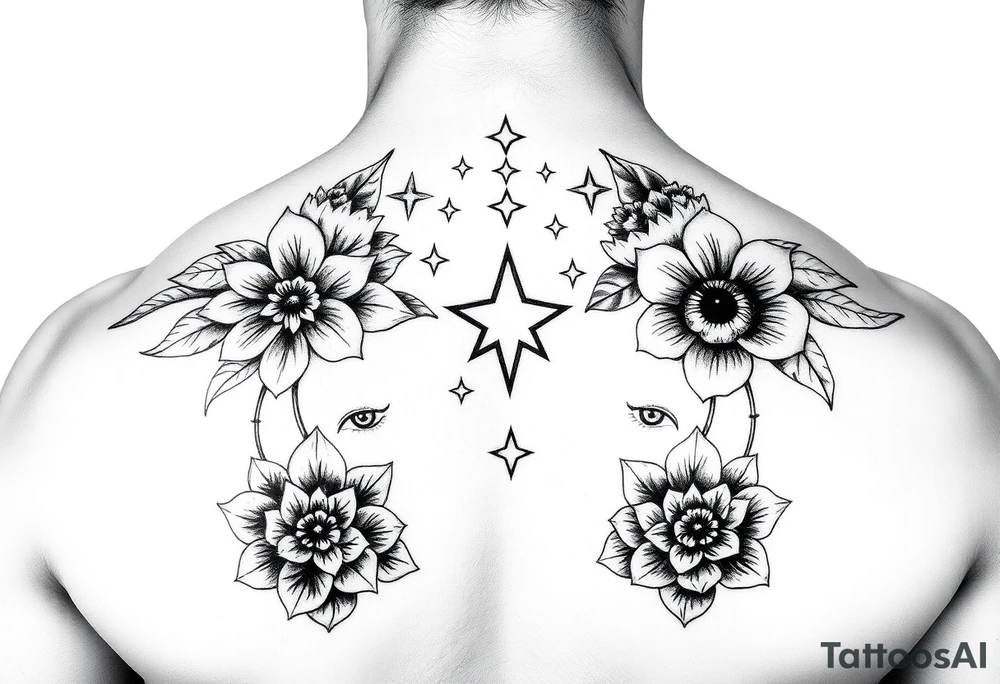 stars flowers eyes tattoo idea
