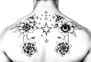 stars flowers eyes tattoo idea