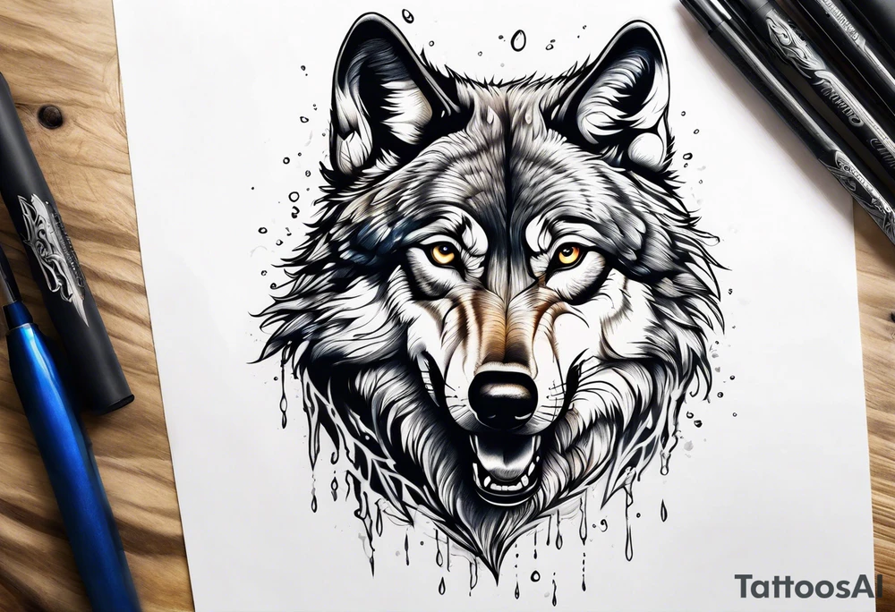 A scared wolf crying tattoo idea