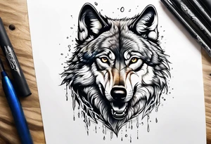 A scared wolf crying tattoo idea