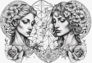 Two angels as brothers embedded in flower of life tattoo idea