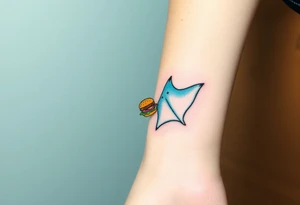 Scooba diver, diving with manta ray with burger on his hand tattoo idea