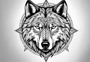 Half wolf face half compass tattoo idea