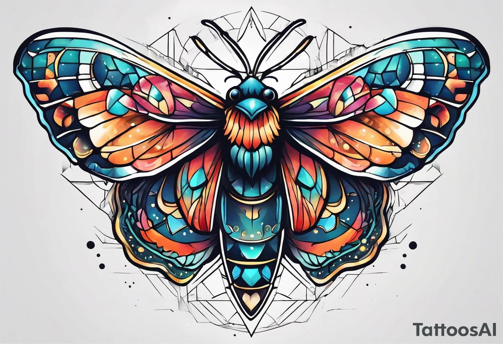 small Moth flying into outer space tattoo idea
