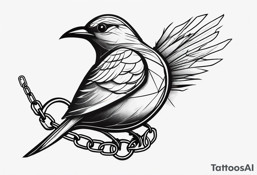 bird wrapped in chain tattoo idea