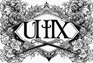 minimal letters and sword tattoo idea