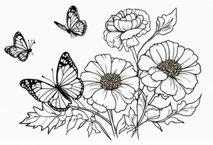 Small Butterflies with marigolds on a vine tattoo idea