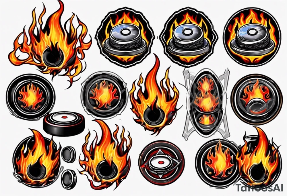 hockey puck with flames moving tattoo idea