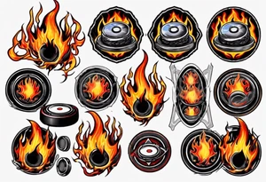 hockey puck with flames moving tattoo idea