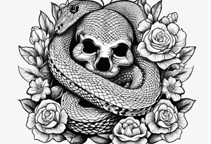 snakes in the shape of a spade with flowers tattoo idea