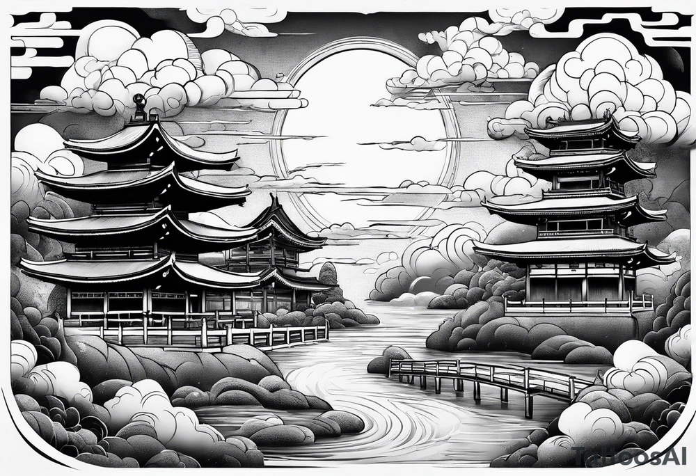 only clouds in japanese tattoo style without any buildings or moon tattoo idea