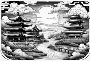 only clouds in japanese tattoo style without any buildings or moon tattoo idea