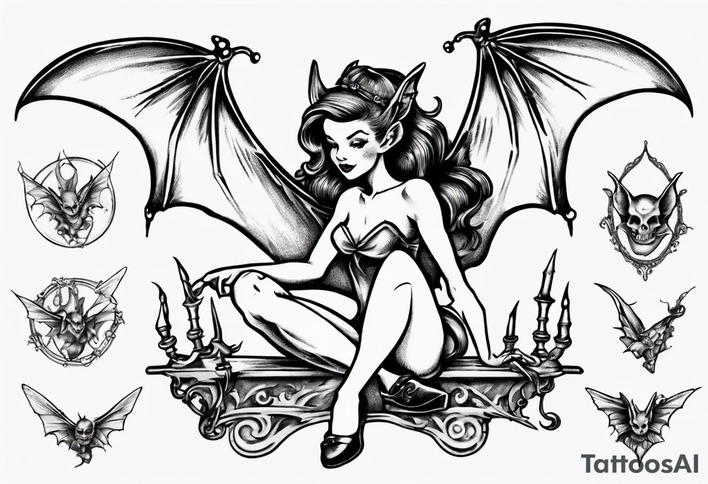 Fairy riding on top of a bat tattoo idea