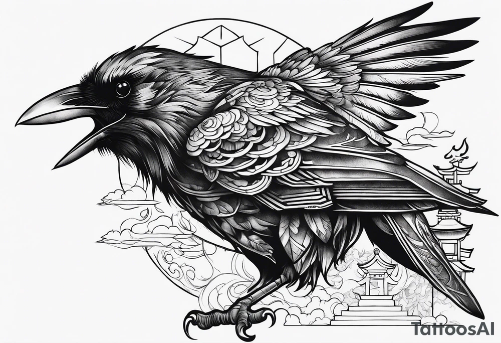 Ancient ruins crow tattoo idea