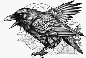Ancient ruins crow tattoo idea
