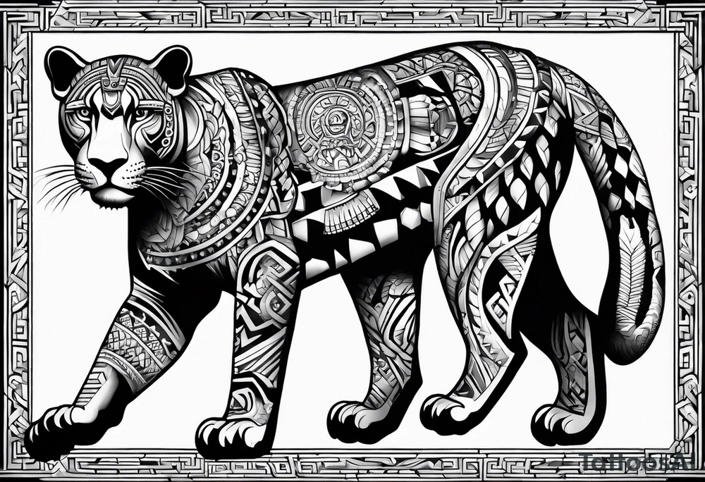 aztec black jaguar sitting tattoo idea