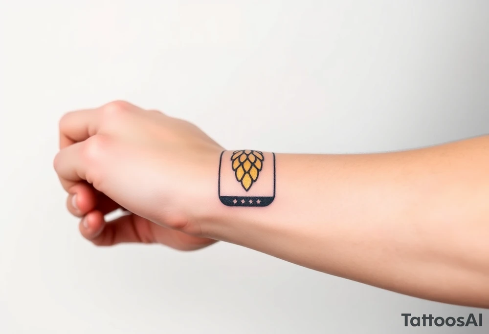 A minimalist black and gold beer can design, with vintage typography and a hop emblem, capturing a sleek and modern aesthetic tattoo idea